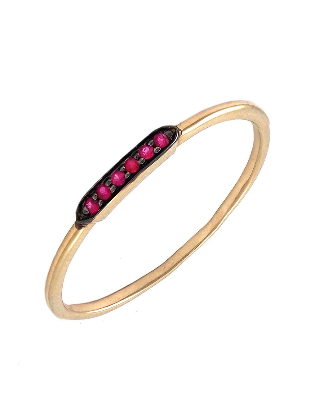 14K Real Solid Yellow Gold Thin Natural Ruby Ring 2mm